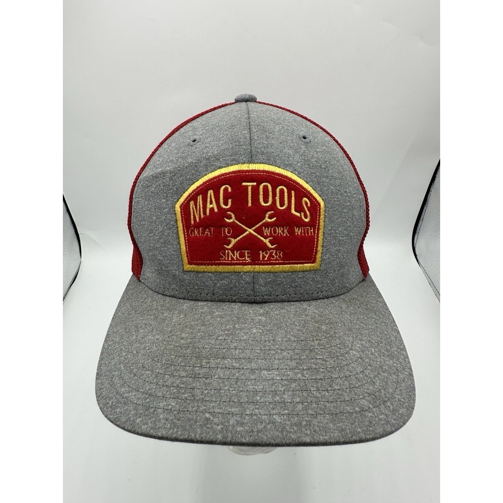 Mac Tools Trucker Hat Flexfit Mesh Snapback Gray Red Mechanic Garage Cap